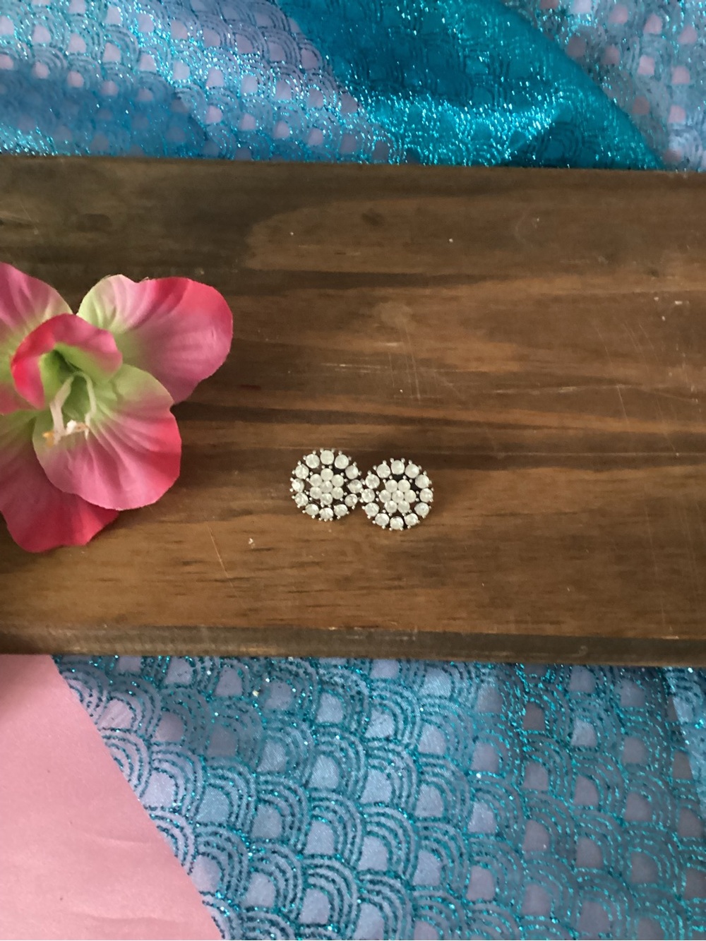 Round Crystal Cluster Stud Earrings in Clear and Silver